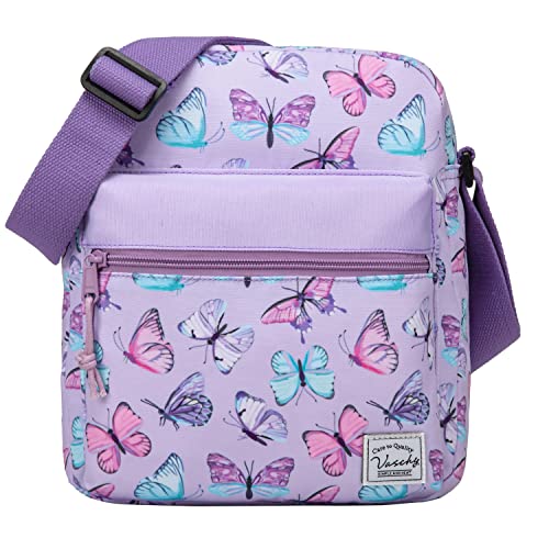 VASCHY Umhängetasche Mädchen, Leicht Klein Schultertasche Crossbody Bag Schulranzen Teenager Tasche Geschenk für Jugendliche Kleine Kinder Schmetterling von VASCHY