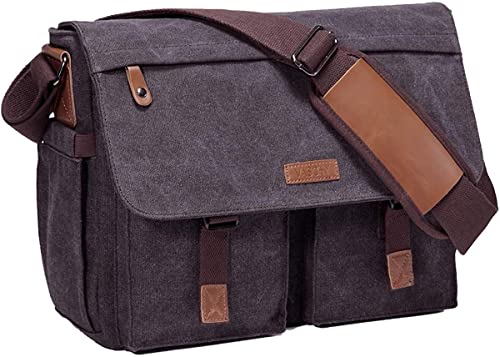 VASCHY Umhängetaschen Herren, Vintage Wasserabweisend Gewachste Leinwand 14 Zoll Laptop Aktentasche Schultertasche Laptop-Taschen mit Gepolstertem Schultergurt von VASCHY