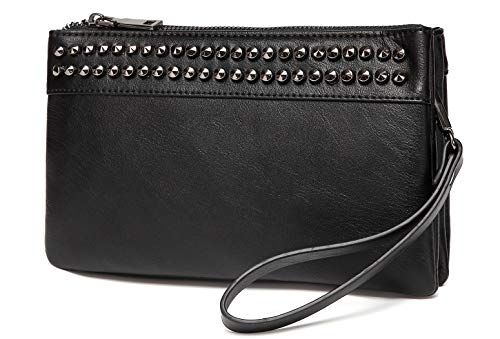 VASCHY Clutch Damen, ELegant Nieten Weiches Kunstleder Handtasche Umhängetasche Wristlet Clutch Crossbody für Hochzeit Freizeit Party Schwarz von VASCHY