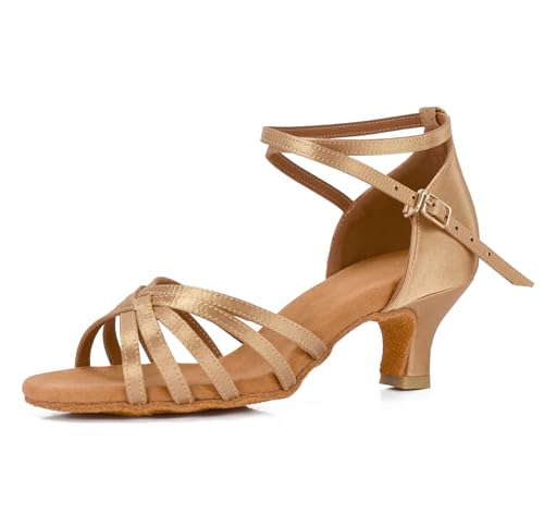 VASHCAME - Damen Hoher Absatz Tanzschuhe Standard/Latein Beige Absatzhöhe 5cm 34 von VASHCAME
