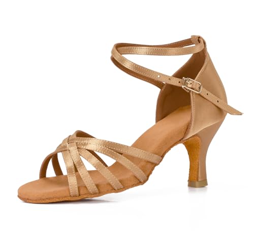 VASHCAME - Damen Hoher Absatz Tanzschuhe Standard/Latein Beige Absatzhöhe 7cm 35 von VASHCAME