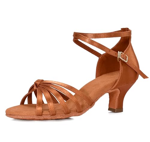 VASHCAME - Damen Hoher Absatz Tanzschuhe Standard/Latein Braun Knoten Absatzhöhe 5cm 40 von VASHCAME