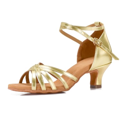 VASHCAME - Damen Hoher Absatz Tanzschuhe Standard/Latein Golden Absatzhöhe 5cm 37 von VASHCAME