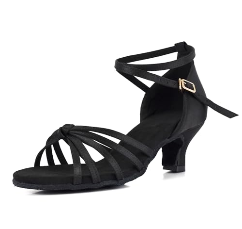 VASHCAME - Damen Hoher Absatz Tanzschuhe Standard/Latein Schwarz Knoten Absatzhöhe 5cm 38 von VASHCAME