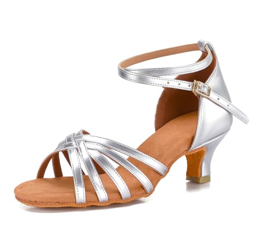 VASHCAME - Damen Hoher Absatz Tanzschuhe Standard/Latein Silber Absatzhöhe 5cm 35 von VASHCAME
