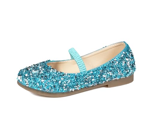 VASHCAME-Prinzessin Schuhe Mädchen Glitzer Kinder Flache Ballerinas Pailletten Mary Jane Elegante Blau 25 von VASHCAME