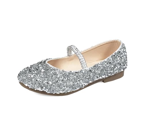 VASHCAME-Prinzessin Schuhe Mädchen Glitzer Kinder Flache Ballerinas Pailletten Mary Jane Elegante Silber 29 von VASHCAME