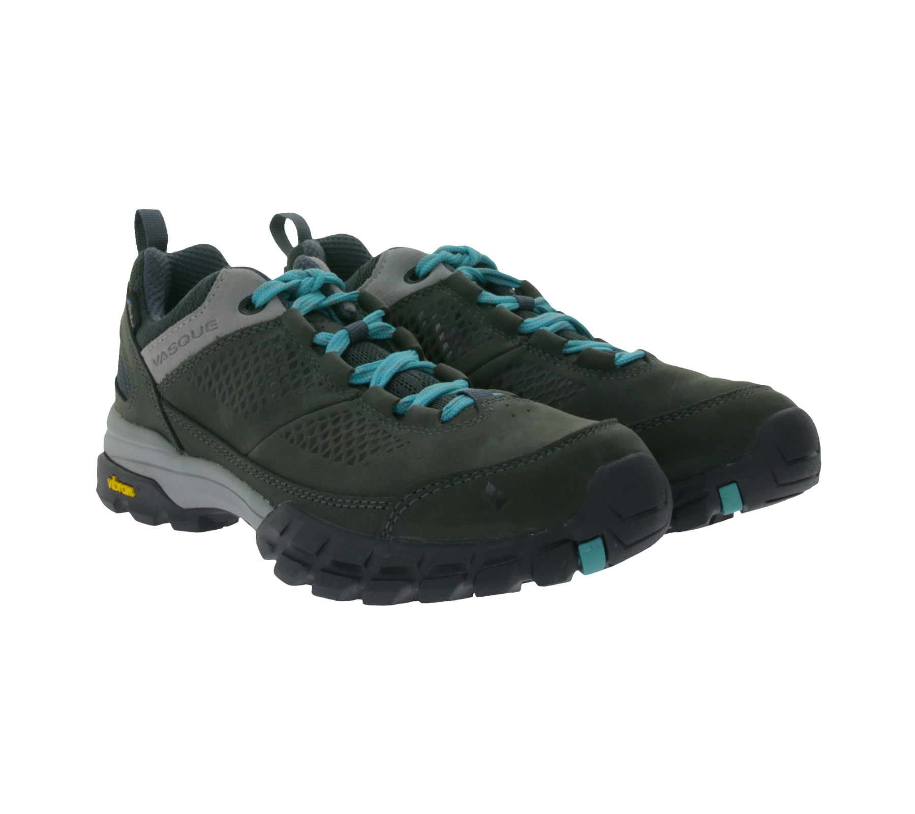 VASQUE Talus AT Low Ultradry Damen wasserdichte Wander-Schuhe mit Vibram Sohle und Echtleder Outdoor-Schuhe 07369M-7369 Schwarz/Grau/Türkis von VASQUE