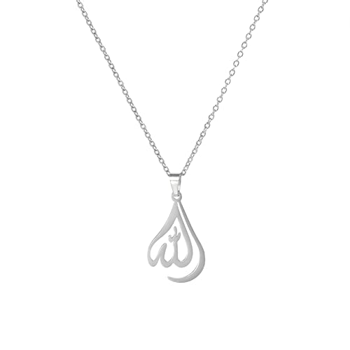 VASSAGO Allah Anhänger Halskette Islamisch Muslim Allah Symbol Halskette Schmuck Herren Edelstahl Allah Halbmond Halskette Eid Geschenk Religiöser Charme Schmuck für Frauen Männer (Silber) von VASSAGO