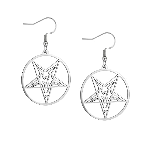 Baphomet Satanic Ziegenkopf Ohrringe Umgekehrte Pentagramm Ohrringe Edelstahl Baphomet Tropfen baumeln Ohrringe für Frauen Baphomet Pentagramm Ohrringe Schmuck Halloween heidnische Wiccan Zubehör von VASSAGO