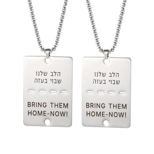 Bring Them Home Now Halskette Israel Military Jewelry Stand mit Israel Edelstahl Dog Tag Anhänger Israel Halskette für Männer Frauen (Silber bringen sie nach Hause jetzt Halskette-Box Kette-2Pcs) von VASSAGO