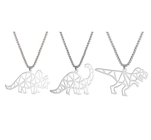 Dinosaurier Charm Anhänger Halskette Brachiosaurus Tyrannosaurus Triceratops Schmuck Geschenk Tierliebhaber für Männer Frauen, Edelstahl, Ohne Edelstein von VASSAGO