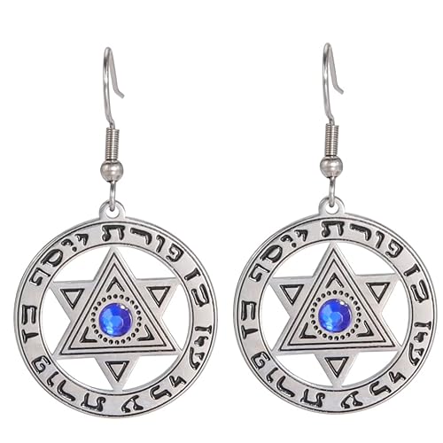 Edelstahl Chanukka Davidstern Ohrringe Retro hebräischen Stern Kreis Charme Schmuck für Frauen Mädchen (Silver) von VASSAGO