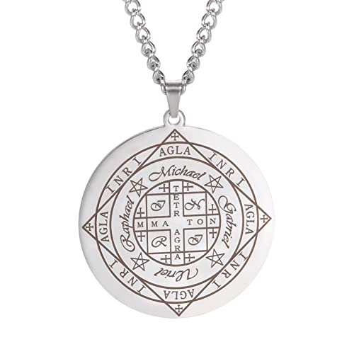 VASSAGO Erzengel Sigil Talisman Anhänger Halskette Edelstahl Siegel des Erzengels Michael/Gabriel/Raphael/Uriel Amulett Anhänger Schmuck Geschenk für Damen Herren von VASSAGO