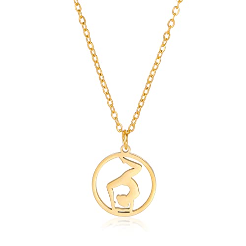 Gymnast Charm Halskette Gymnastik Geschenke für Mädchen Flipping Gymnastik Sport Herz Anhänger Halskette Edelstahl Inspirierende Schmuckgeschenke für Frauen Turner Trainer Sport Ballerina (Gold-a) von VASSAGO