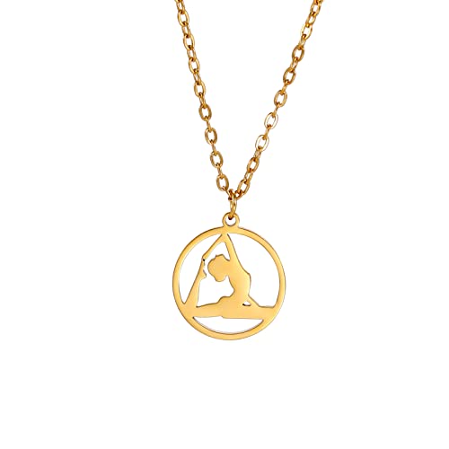 VASSAGO Gymnast Charm Halskette Gymnastik Geschenke für Mädchen Flipping Sport Herz Anhänger Edelstahl Inspirierende Schmuckgeschenke Frauen Turner Trainer Ballerina (Gold-c) von VASSAGO