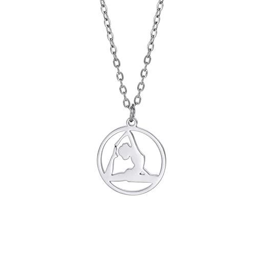 Gymnast Charm Halskette Gymnastik Geschenke für Mädchen Flipping Gymnastik Sport Herz Anhänger Halskette Edelstahl Inspirierende Schmuckgeschenke für Frauen Turner Trainer Sport Ballerina (Silver-c) von VASSAGO
