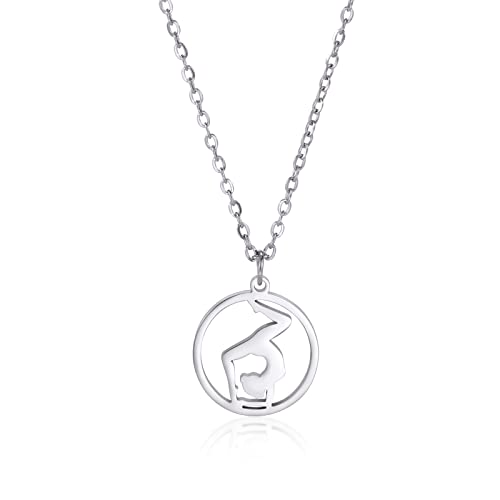 Gymnast Charm Halskette Gymnastik Geschenke für Mädchen Flipping Gymnastik Sport Herz Anhänger Halskette Edelstahl Inspirierende Schmuckgeschenke für Frauen Turner Trainer Sport Ballerina (Silver-a) von VASSAGO