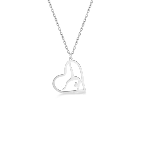 Gymnast Charm Halskette Gymnastik Geschenke für Mädchen Flipping Gymnastik Sport Herz Anhänger Halskette Edelstahl Inspirierende Schmuckgeschenke für Frauen Turner Trainer Sport Ballerina von VASSAGO