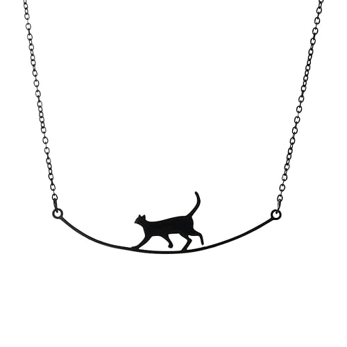 Halskette mit Katzen-Anhänger, hohl, Katzenkopf, Spaziergänge, Katzen, Haustierliebhaber, Schlüsselbeinkette, Schmuck, Geschenk für Frauen und Mädchen, Edelstahl, Ohne Edelstein von VASSAGO