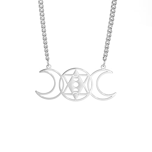 Halskette mit dreifachem Mondgöttin-Anhänger Dreifach-Mond-Pentagramm-Halskette Halskette mit dreifachem Mondgöttin-Amulett-Wiccan-Symbol-Anhänger aus Edelstahl Heidnischer Schmuck für Frauen Männer von VASSAGO