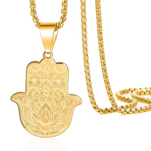 Hamsa Hand der Fatima Anhänger Halskette Hamsa Hand und böser Blick Halskette Die Hamsa Hand Halskette Vintage Edelstahl Viel Glück Amulett Schutz Halskette Talisman Schmuck Geschenke für Männer von VASSAGO