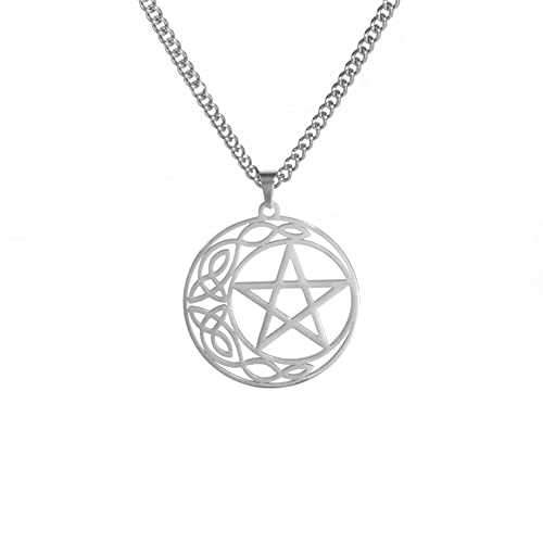 VASSAGO Keltischer Knoten Pentagramm Halskette Edelstahl irischer keltischer Knoten Stern Anhänger Halskette keltischer Mond Pentagramm Wiccan Amulett Halskette Kreis Glücksschmuck für Frauen Männer von VASSAGO