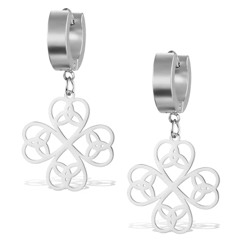 Klee Keltische Knoten Ohrringe für Frauen Vier blättriges Kleeblatt baumeln Edelstahl Glücks klee Hoop Ohrringe Schmuck Amulett von VASSAGO