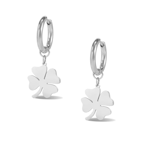 Klee Ohrringe für Frauen Vier blättriges Kleeblatt baumeln Edelstahl Glücks klee Hoop Ohrringe Trendy Schmuck Geschenke für Frauen (Gold 1) von VASSAGO