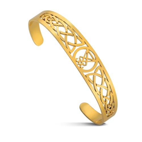 Lucifer Armband Leviathan Kreuz Armreif Armband Satanic Baphomet Symbol Siegel des Satans Dämon Teufel keltischer Knoten Manschette Armbänder Gothic Schmuck Männer Frauen (Gold Lucifer Armband) von VASSAGO