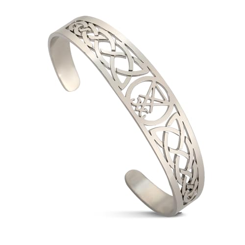 Lucifer Armband Leviathan Kreuz Armreif Armband Satanic Baphomet Symbol Siegel des Satans Dämon Teufel keltischer Knoten Manschette Armbänder Gothic Schmuck Männer Frauen (Silber Lucifer Armband) von VASSAGO