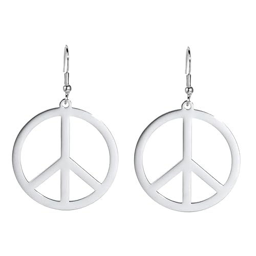 VASSAGO Peace Sign Ohrringe Edelstahl Erde Zubehör Hängende Ohrringe Hippie Zubehör für 60er oder 70er Jahre Party Schmuck Set für Frauen Männer von VASSAGO