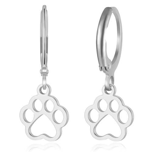 Pfoten druck Ohrringe Edelstahl Katze Hund Pfote Ohrringe Welpen Haustier Tier baumeln Ohrringe Mode Hoop Ohrringe für Frauen Jugendliche (Silber 3) von VASSAGO
