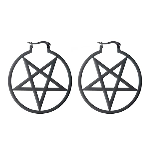 Satanischer Ziegenkopf, umgekehrtes Pentagramm, runde, hohle Ohrringe, Dämonensymbol, Edelstahl, Charm, baumelnder Ohrring für Frauen und Mädchen, Schmuckgeschenke, Edelstahl, Kein Edelstein von VASSAGO