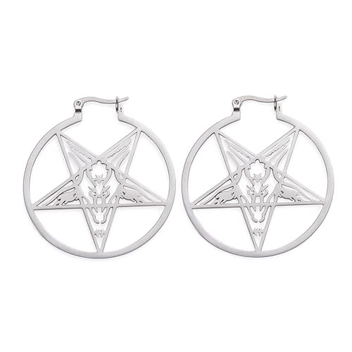 Satanic Goat Head Inverted Pentagram Round Hollow Earrings Demon Symbol Stainless Steel Charm Dangle Ohrring for Women Girls Jewelry Gifts (S) von VASSAGO