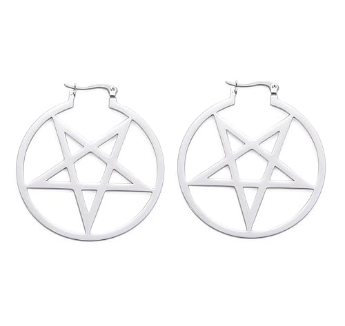 Satanic Goat Head Inverted Pentagramm Round Hollow Ohrringe Demon Symbol Edelstahl Charm Dangle Ohrring für Frauen Mädchen Schmuck Geschenke, Edelstahl von VASSAGO