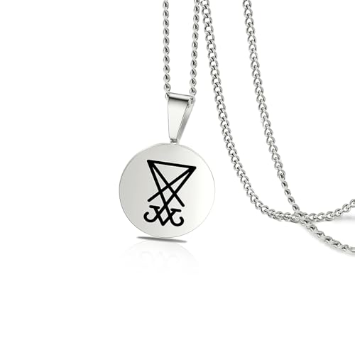 VASSAGO Sigil von Luzifer Halskette für Männer Frauen Edelstahl Satan isches Symbol Siegel von Satan Luzifer Anhänger Halskette Teufel Dämon Schmuck Geschenk (Halskette Luzifer-Silber) von VASSAGO