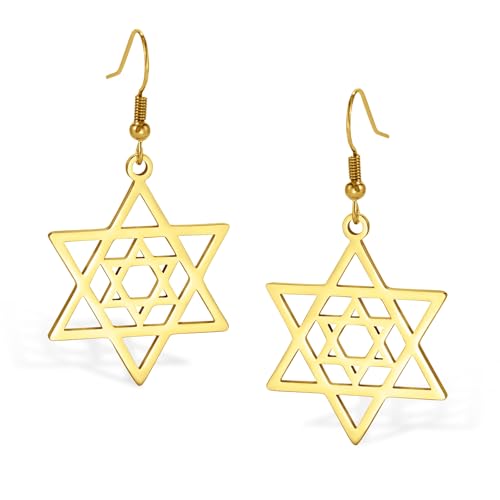 Stern von David Ohrringe für Frauen Jüdischer Stern mit Kreuz baumeln Ohrringe Edelstahl sechs spitze Stern Ohrringe Israel Religiöses jüdisches Chanukka Schmuck Geschenk von VASSAGO