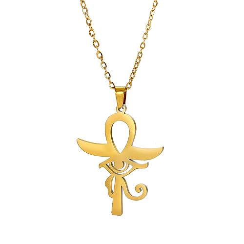 VASSAGO Ankh Kreuz Auge des Horus Halskette Koptisches Ankh Kreuz Religiöser Anhänger Auge des Horus Halskette Edelstahl Antike ägyptische Auge des Horus Schutz Schmuck Geschenk für Herren Damen von VASSAGO