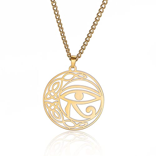 VASSAGO Auge des Horus Halskette Auge des Ra Horus Symbol Edelstahl Ankh Auge des Horus Anhänger Halsketten Ägyptischer Schmuck Geschenk für Männer Frauen (Gold) von VASSAGO