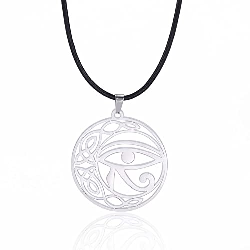 VASSAGO Auge des Horus Halskette Auge des Ra Horus Symbol Edelstahl Ankh Auge des Horus Anhänger Halsketten Ägyptischer Schmuck Geschenk für Männer Frauen (Lederseil-Silber) von VASSAGO