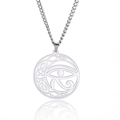 VASSAGO Auge des Horus Halskette Auge des Ra Horus Symbol Edelstahl Ankh Auge des Horus Anhänger Halsketten Ägyptischer Schmuck Geschenk für Männer Frauen (Silber) von VASSAGO