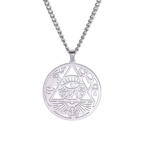 VASSAGO Auge des Horus Halskette Auge des Ra Horus Symbol Edelstahl Ankh Auge des Horus Anhänger Halsketten Ägyptischer Schmuck Geschenk für Männer Frauen (Silber-B) von VASSAGO