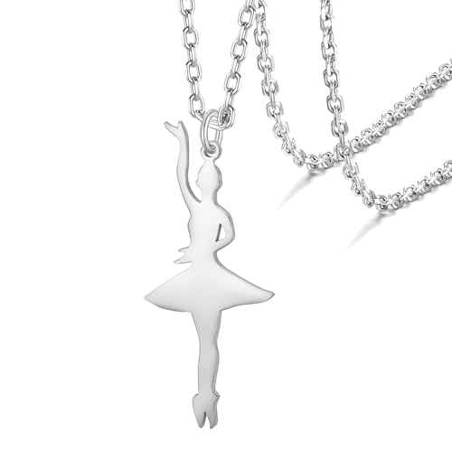 VASSAGO Ballerina Ballett Halskette Geschenke für Mädchen Frauen zierlich Dance Recital Ballett Herz Anhänger Schmuck für Tochter Mama (Silber Ballerina Halskette) von VASSAGO