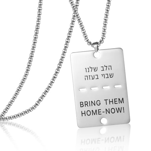 VASSAGO Bring Them Home Now Halskette Israel Military Jewelry Stand mit Israel Edelstahl Dog Tag Anhänger Israel Halskette für Männer Frauen (Silber bringen sie nach Hause jetzt Halskette-Box Kette) von VASSAGO