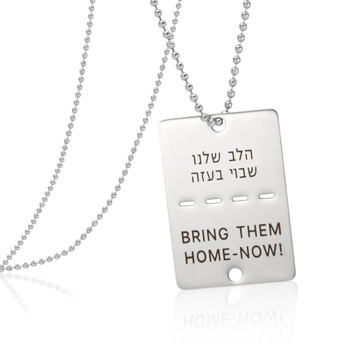 VASSAGO Bring Them Home Now Halskette Israel Military Jewelry Stand mit Israel Edelstahl Dog Tag Anhänger Israel Halskette für Männer Frauen (Silberne Halskette Bring sie jetzt nach Hause) von VASSAGO