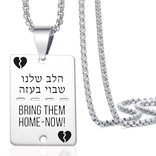 VASSAGO Bring Them Home Now Halskette Israel Military Jewelry Stand mit Israel Edelstahl Dog Tag Anhänger Israel Halskette für Männer Frauen (bring them home now herz halskette-box kette) von VASSAGO