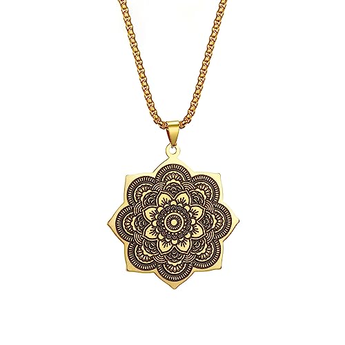 VASSAGO Buddhismus Lotus Blume Om Halskette für Männer Frauen Unalome Lotus Anhänger Buddism Om Aum Ohm Symbol Mandala Anhänger Yoga Spiritueller Schmuck Geschenk, Edelstahl von VASSAGO