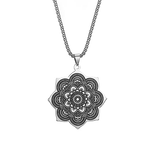 VASSAGO Buddhismus Lotus Blume Om Halskette für Männer Frauen Unalome Lotus Anhänger Buddism Om Aum Ohm Symbol Mandala Anhänger Yoga Spiritueller Schmuck Geschenk, Edelstahl von VASSAGO