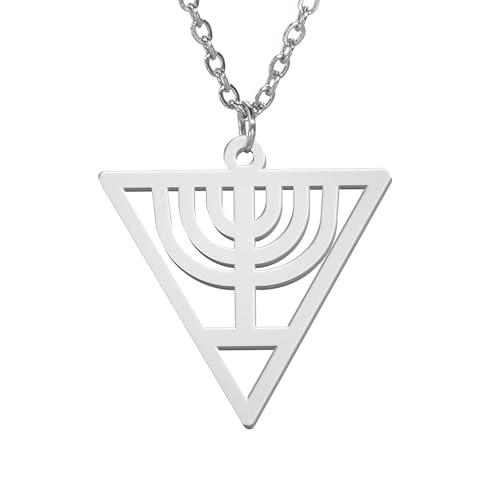 VASSAGO Chanukkah-Halskette Dreieck Menora Anhänger Halskette Edelstahl Chanukah Schmuck zierliche jüdische religiöse Geschenke für Teenager Frauen Männer, Edelstahl, Kein Edelstein von VASSAGO